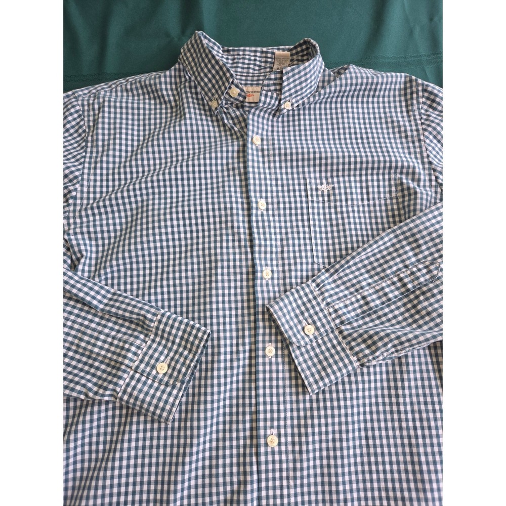 Dockers Mens Large Green Gingham Check Long Sleeve Button Down Shirt Pocket Logo